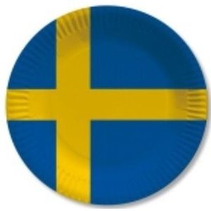 Landen thema versiering vlag Zweden wegwerp borden 30x stuks - Feestartikelen/versiering