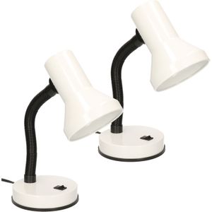 2x stuks witte bureaulampen/tafellampen 13 x 10 x 30 cm - Buigbare leeslampen/bureaulampen/tafellampen