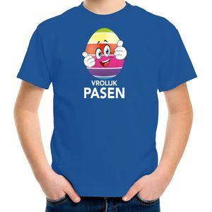 Paasei met duimen schuin omhoog vrolijk Pasen t-shirt / shirt - blauw - kinderen - Paas kleding / outfit