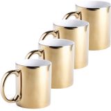 4x Metallic gouden koffiebekers/theemokken keramisch 350 ml - Servies - Bekers/mokken