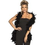 Boland Carnaval verkleed boa met veren - 2x - zwart - 180 cm - 80 gram - Glitter and Glamour