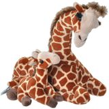 Wild Republic Pluche giraffe - met baby knuffel - gevlekt - 38 cm - speelgoed knuffel