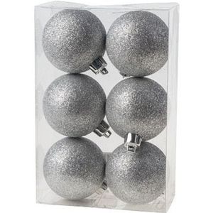 Cosy &amp; Trendy Kerstballen - 6 st - zilver-glitter - kunststof - 6 cm