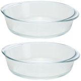 2x Ronde ovenschalen glas 2,1 liter - Braadsledes/ovenschalen