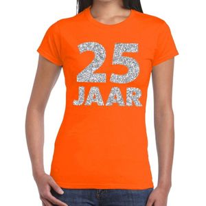 25 jaar zilver glitter verjaardag t-shirt oranje dames - verjaardag / jubileum shirts