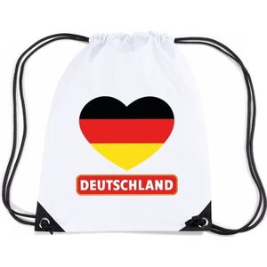 Duitsland nylon rijgkoord rugzak/ sporttas wit met Duitse vlag in hart
