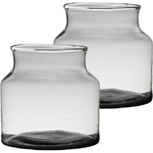 Set van 2x stuks transparante/grijze stijlvolle vaas/vazen van gerecycled glas 22 x 18 cm - Bloemenvaas voor binnen gebruik