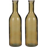 Set van 2x stuks transparante/okergele fles vaas/vazen van eco glas 15 x 50 cm - Rioja - Woonaccessoires/woondecoraties - Glazen bloemenvaas - Flesvaas/flesvazen