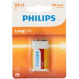 Philips 9V Long life batterij - 2x - alkaline - 9 Volt blokbatterijen