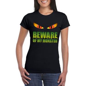 Halloween t-shirt zwart dames met enge ogen - Beware of my monster