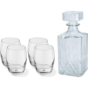 Glazen whisky/water karaf 900 ml met 4x luxe whiskyglazen 360 ml - Genieters of cadeau set