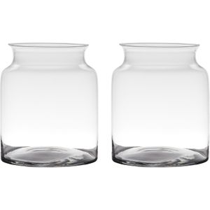 Set van 2x stuks transparante luxe stijlvolle vaas/vazen van glas 23 x 19 cm - Bloemen/boeketten vaas voor binnen gebruik