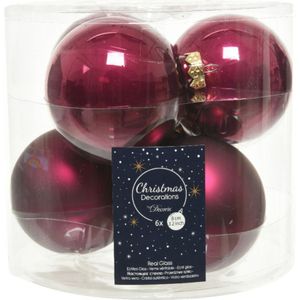 6x stuks kerstballen framboos roze (magnolia) van glas 8 cm - mat en glans - Kerstversiering/boomversiering