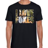 Tekst shirt I love foxes met dieren foto van een vos zwart voor heren - cadeau t-shirt vossen liefhebber