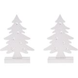 2x stuks wit houten kerstboompje decoratie 28 cm met Led verlichting