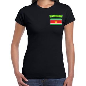 Suriname t-shirt met vlag zwart op borst voor dames - Suriname landen shirt - supporter kleding