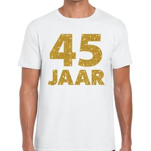 45 jaar goud glitter verjaardag t-shirt wit heren -  verjaardag / jubileum shirts