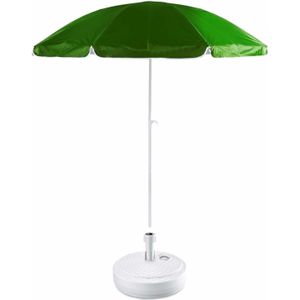 Groen lichtgewicht strand/tuin basic parasol van nylon 200 cm + vulbare rotan parasolvoet wit van plastic