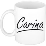Carina naam cadeau mok / beker sierlijke letters - Cadeau collega/ moederdag/ verjaardag of persoonlijke voornaam mok werknemers