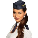 Boland Carnaval verkleed Stewardessen hoedje - 2x - blauw/goud - voor dames - Luchtvaart thema