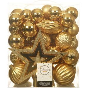 Kerstballen 66x stuks met ster piek - goud - kunststof 4, 5, 6, 8, 10 cm