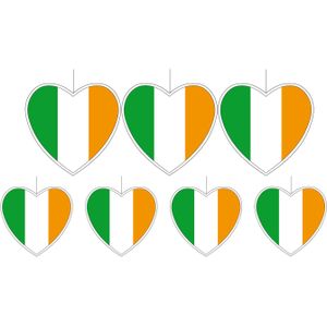 7-delige hou van Ierland versiering set hartjes van 14 cm en 28 cm - Landen vlaggen feestartikelen