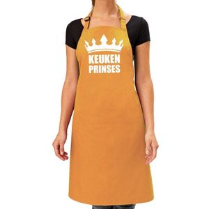 Keuken Prinses barbeque schort / keukenschort oker geel voor dames - bbq schorten