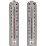 Set van 2x stuks zilveren binnen/buiten thermometer 6 x 27 cm - Thermometers voor binnen en buiten