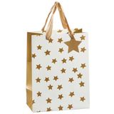 Set van 8x stuks luxe papieren giftbags/tasjes met sterretjes goud 26 x 32 x 12 cm - cadeau tassen