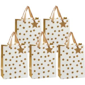 Set van 8x stuks luxe papieren giftbags/tasjes met sterretjes goud 26 x 32 x 12 cm - cadeau tassen