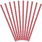 Partydeco Drinkrietjes - papier - 50x - rood/wit polkadots - 19,5 cm - rietjes