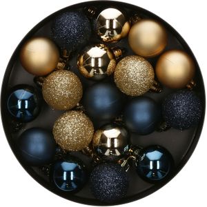 Atmosphera Kerstballen - 18ST - blauw/ goud - glans en mat - D3 cm - kunststof