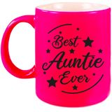 Best Auntie Ever cadeau mok / beker - neon roze - 330 ml - verjaardag / bedankje tante