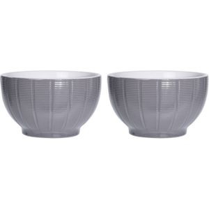 Excellent Houseware Soepkommen/serveer schaaltjes - 2x - Venice- keramiek - D14 x H8 cm - steengrijs