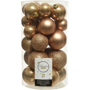 30x Camel bruine kunststof kerstballen 4/5/6 cm - Onbreekbare plastic kerstballen - Kerstboomversiering