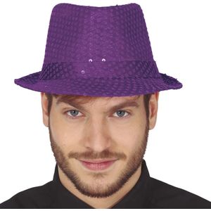 Guirca Glitter verkleed hoedje - paars - verkleed accessoires - volwassenen/heren - met pailletten