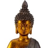 Boeddha beeldje zittend - binnen/buiten - kunststeen - betongrijs/goud - 26 x 17 cm - Relaxed