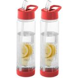2x Transparante drinkflessen/waterflessen met rood fruit infuser 850 ml - Sportfles - BPA-vrij