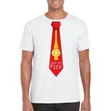 Wit kerst T-shirt voor heren - Suck my Piek rode stropdas print