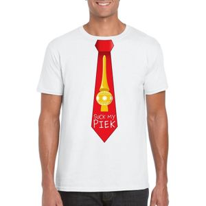 Wit kerst T-shirt voor heren - Suck my Piek rode stropdas print