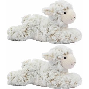 Set van 2x Stuks Pluche Schapen/Lammetjes Knuffel Liggend 22 cm - Boerderij Knuffelbeesten