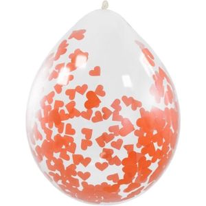 4x stuks transparante party ballon rode hartjes confetti 30 cm - Feestartikelen/Valentijn/Versiering