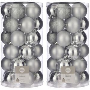 60x Kunststof kerstballen zilver 6 cm - Onbreekbare zilverenn kerstballen 6 cm