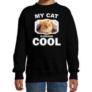 Rode kat katten trui / sweater my cat is serious cool zwart - kinderen - katten / poezen liefhebber cadeau sweaters - kinderkleding / kleding