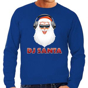 Foute Kersttrui / sweater - DJ santa met koptelefoon techno / house / hardstyle/ r&amp;b / dubstep - blauw voor heren - kerstkleding / kerst outfit