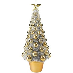 Complete mini kunst kerstboompje/kunstboompje zilver/goud met kerstballen 50 cm - Kerstbomen - Kerstversiering