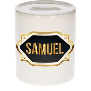 Samuel naam cadeau spaarpot met gouden embleem - kado verjaardag/ vaderdag/ pensioen/ geslaagd/ bedankt