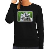 Dieren sweater met maki apen foto - zwart - voor dames - natuur / ringstaart maki cadeau trui - kleding / sweat shirt