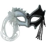 Zwart met wit Venetiaans carnaval verkleed oogmasker