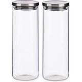 Set van 4x stuks glazen luxe keuken voorraadpot/voorraadbus 1700 ml- Voorraadbussen luchtdichte deksel zilver - 10 x 28 cm